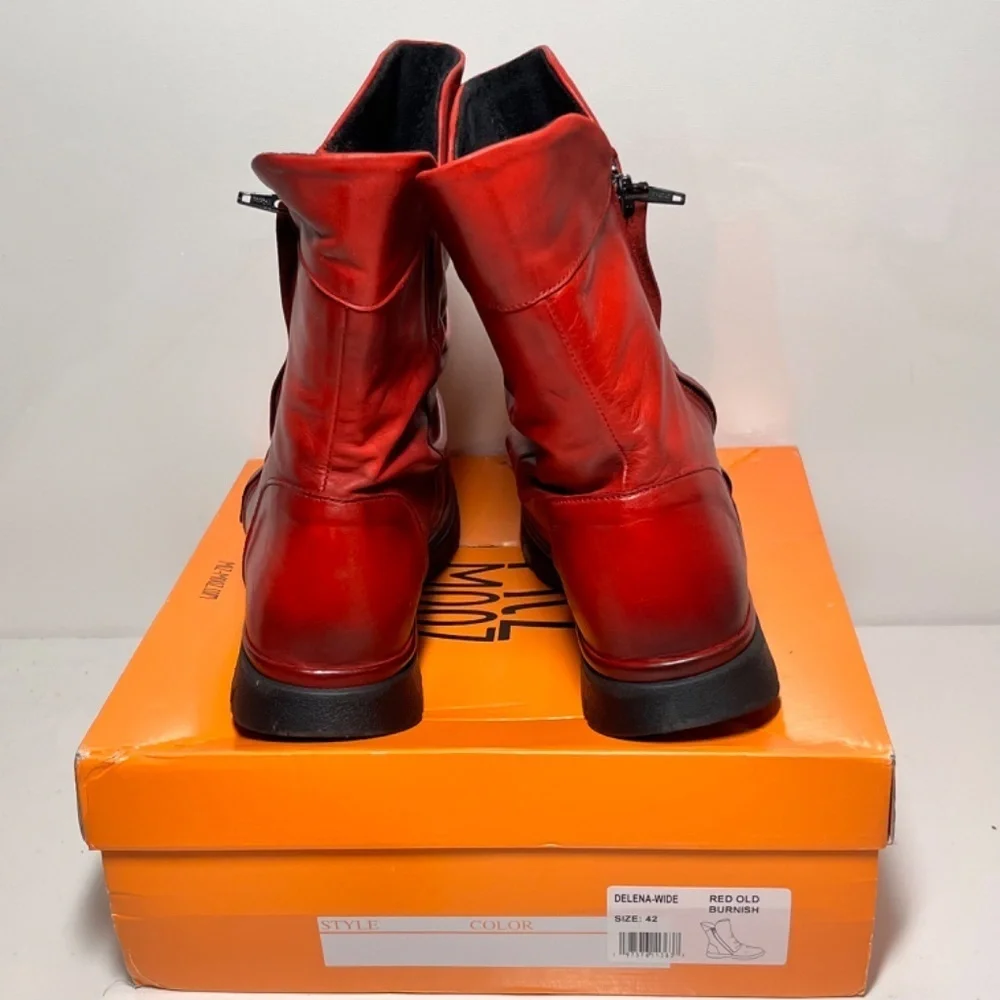 Miz Mooz Delena Ruched Leather Mid-Shaft Boots